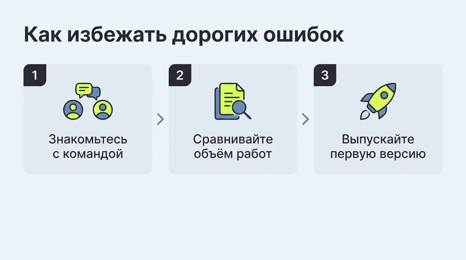 Как избежать дорогих ошибок: знакомьтесь с командой проекта, сравнивайте объём работ в сметах, выпускайте первую версию на пользователей